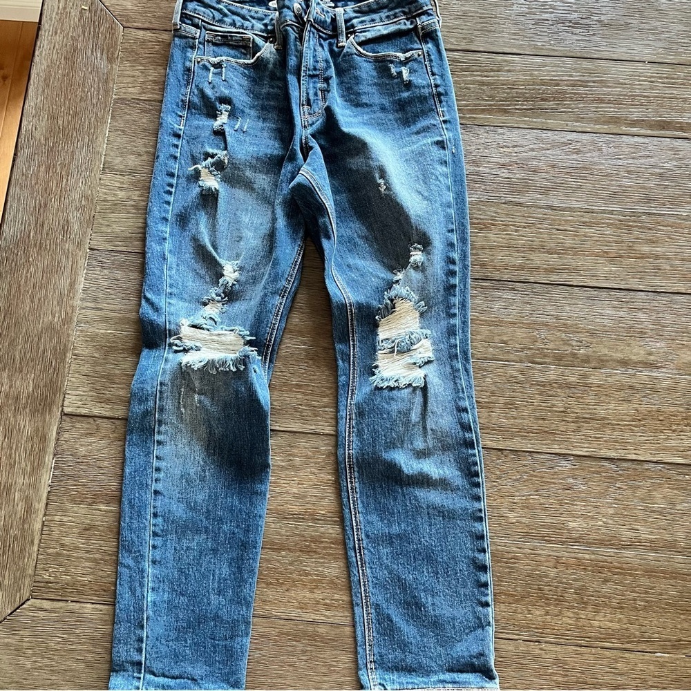 Old Navy Women’s High Rise Distressed Power Slim Straight Jeans Dark Wash Size 6 - Picture 6 of 6